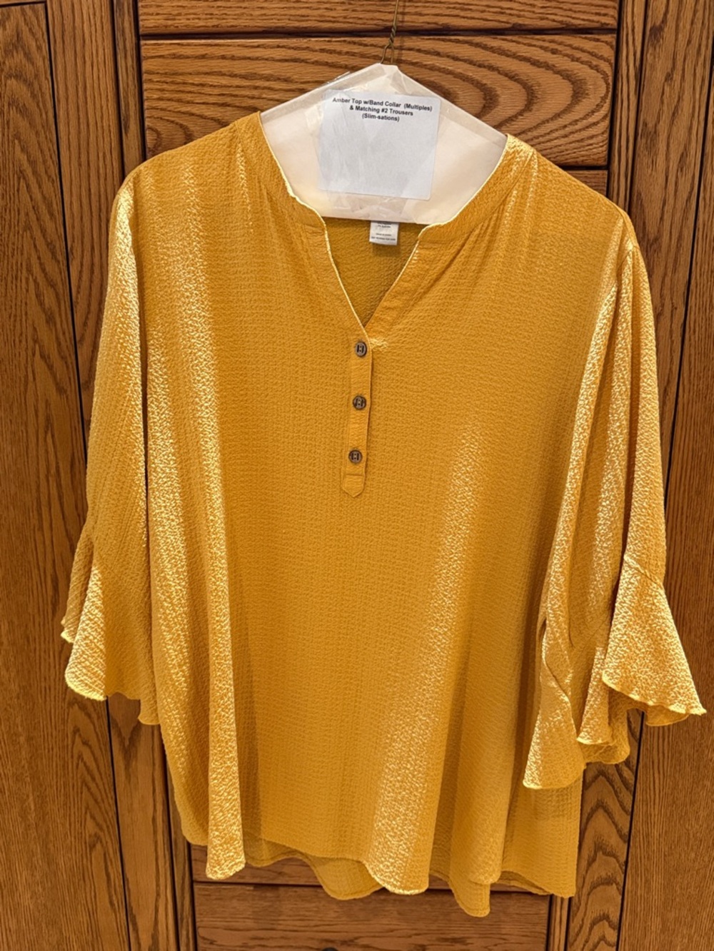 Multiples Amber Button-Neck Ruffle Sleeve Blouse